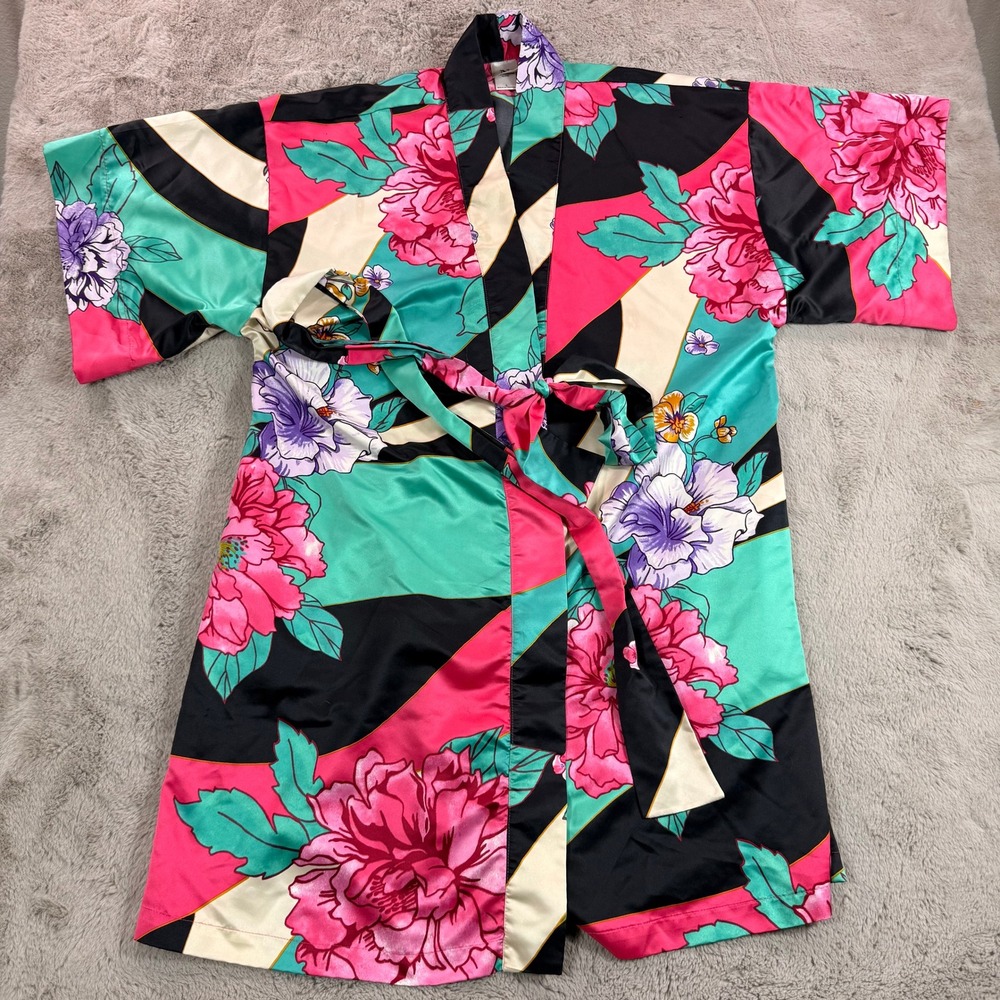 Natori Kimono Robe Floral Belted Lightweight Colorful Sz L Tropical Swim Coverup
